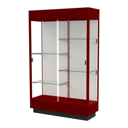 Waddell Display Case Of Ghent Heritage Lighted Floor Display Case 48"W x 70"H x 18"D Hardwood Cordovan Finish Plaque Back 893M-PB-C